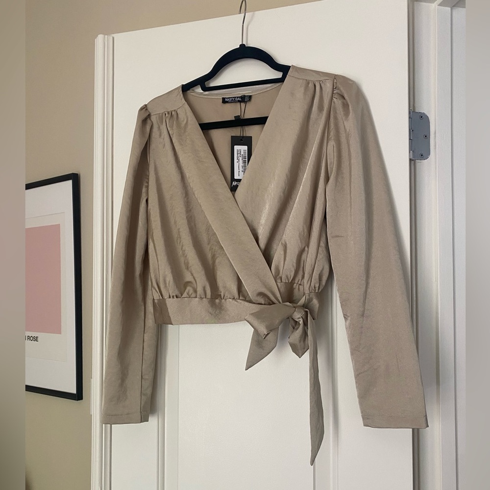 Satin - Champagne - Wrap - Blouse